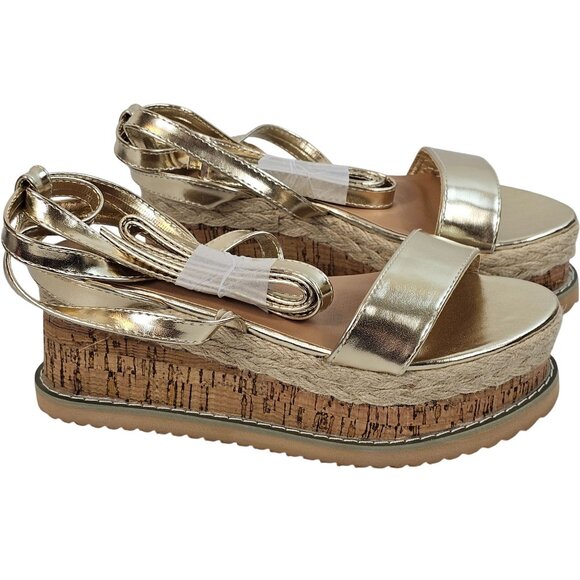 Pretty Little Thing Metallic Gold Boho Cottagecore Platform Chunky Sandals 3/36 - Picture 4 of 15